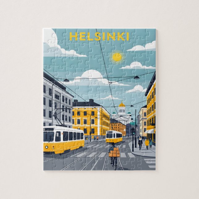 Quebra-cabeça Bonde de Helsinque – Paisagem Urbana da Finlândia (Vertical)