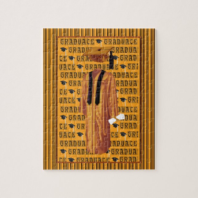 Quebra-cabeça Boné da laranja, o preto & o branco do formando, (Vertical)