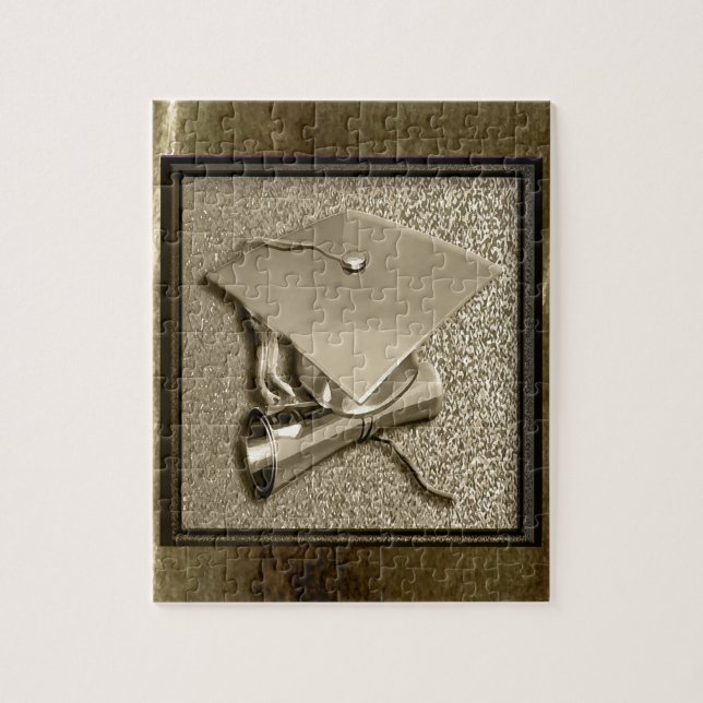 Quebra-cabeça Boné Dourado e diploma no ouro (Vertical)