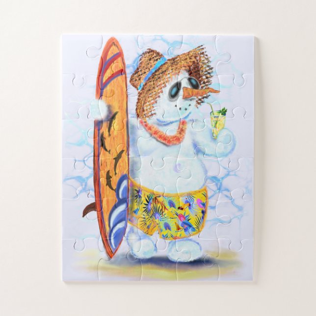 Quebra-cabeça Boneco de Neve de Verão Engraçado Surfista Bebe Fr (Vertical)