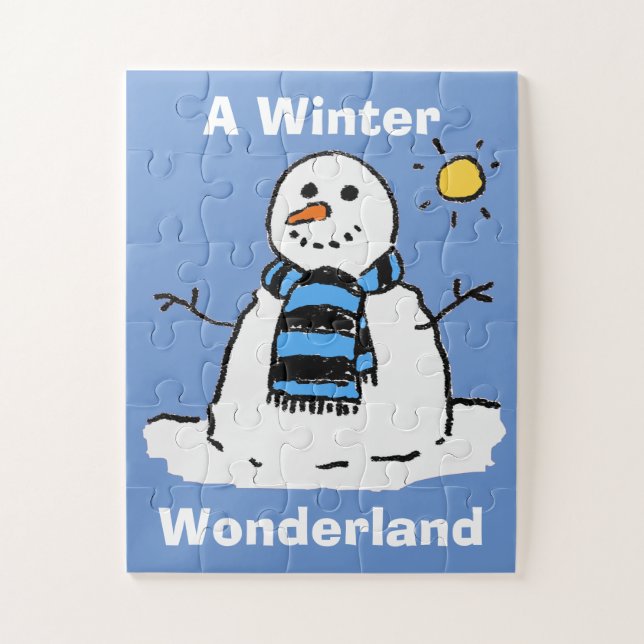 Quebra-cabeça Boneco de Neve Divertido em um Cenário de Inverno (Vertical)