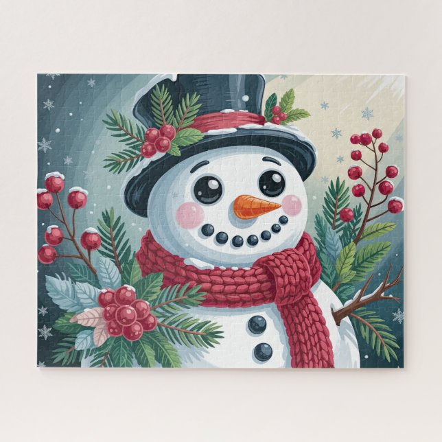 Quebra-cabeça Boneco de Neve Festivo Com Botânicos (Horizontal)
