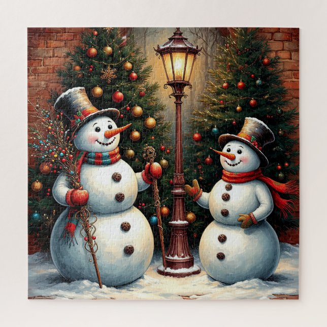 Quebra-cabeça Bonecos de Neve Festivos e Árvores de Natal (Vertical)