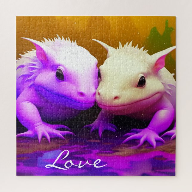 Quebra-cabeça Bonita Axolotl Casal Love AI art (Vertical)