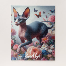 Quebra-cabeça Bonita Gato Esfinge e Flores