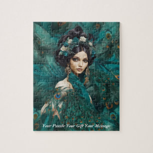 Quebra-cabeça Bonita mulher Boho Pavão
