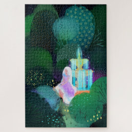 Quebra-cabeça Bonita senhora na fonte do jardim