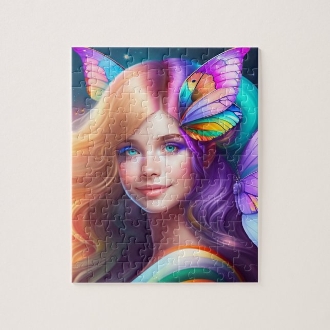 Quebra-cabeça Bonitas Meninas Coloridas Lindas Fadas (Vertical)