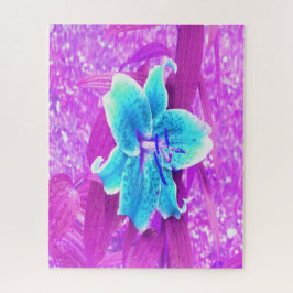 Quebra-cabeça Bonito Aqua Blue Stargazer Lily em Roxo