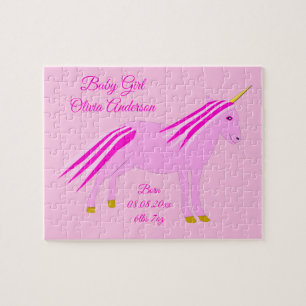Quebra-cabeça Bonito Bebê Rosa Unicórnio Personalizado Novo Bebê