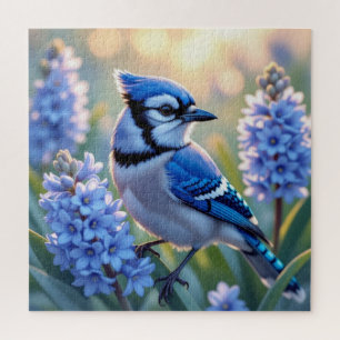Quebra-cabeça Bonito Blue Jay e Lilacs
