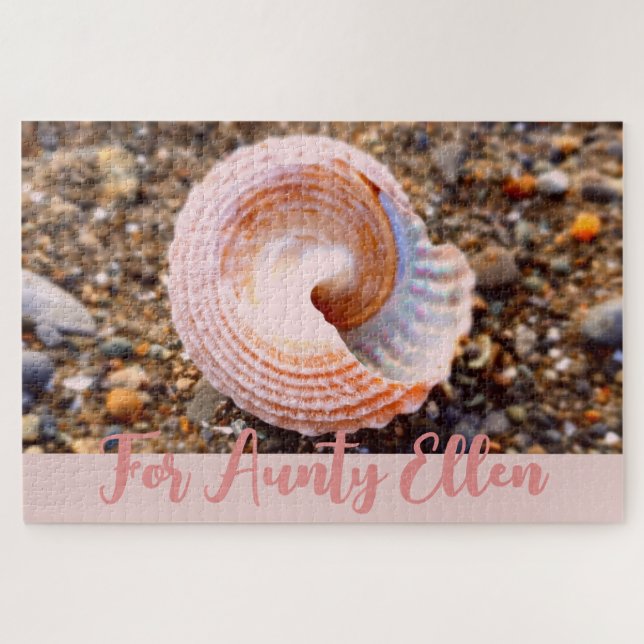 Quebra-cabeça Bonito casca rosa na praia personalizada (Horizontal)