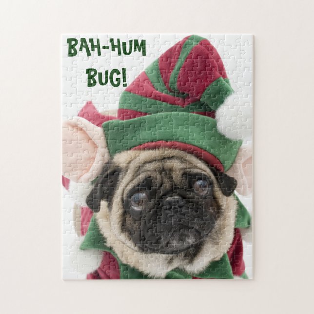 Quebra-cabeça bonito do Natal do Pug (Vertical)