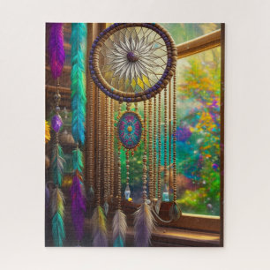 Quebra-cabeça Bonito Dreamcatcher no Boho Roxo da Janela