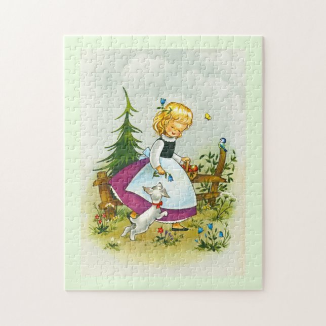 Quebra-cabeça Bonito garota com um cachorro (Vertical)