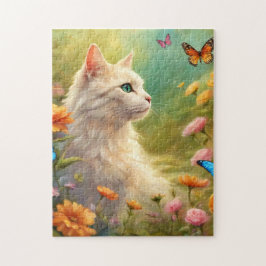 Quebra-cabeça Bonito gato branco em um jardim 713