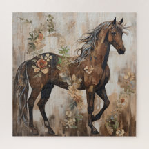 Bonito pintura de cavalos florais