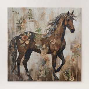 Quebra-cabeça Bonito pintura de cavalos florais