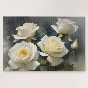 Quebra-cabeça Bonito pintura em aquarela do jardim de rosas bran