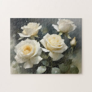 Quebra-cabeça Bonito pintura em aquarela do jardim de rosas bran