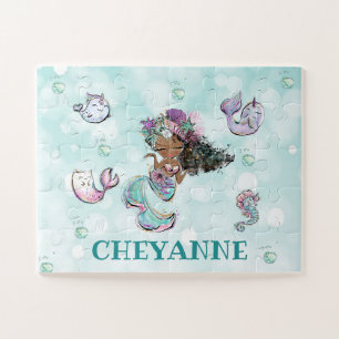 Quebra-cabeça Bonito Sereia Negra, Criança de Sereia Afro-Ameri