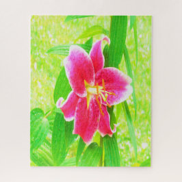 Quebra-cabeça Bonito Stargazer Rosa Profundo Lily no Verde limão