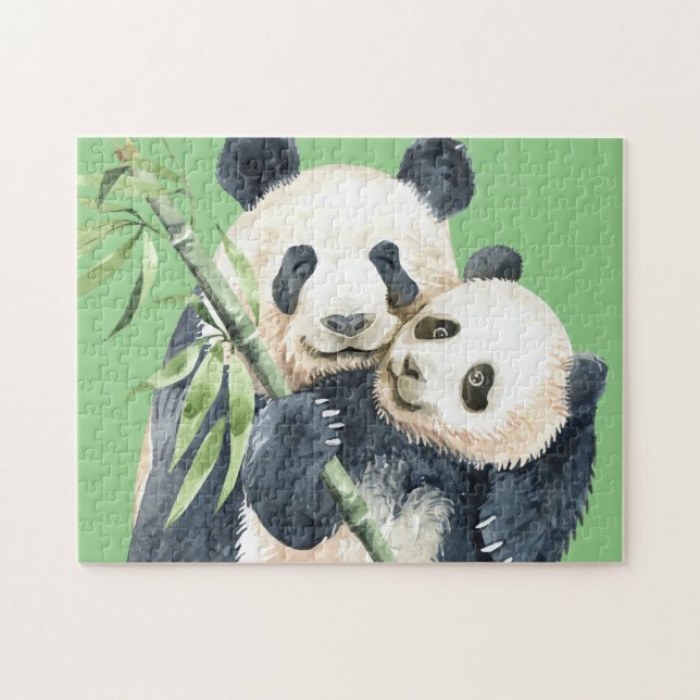 Quebra-cabeça Bonito Urso de Panda e Aquarela De Bebê (Horizontal)
