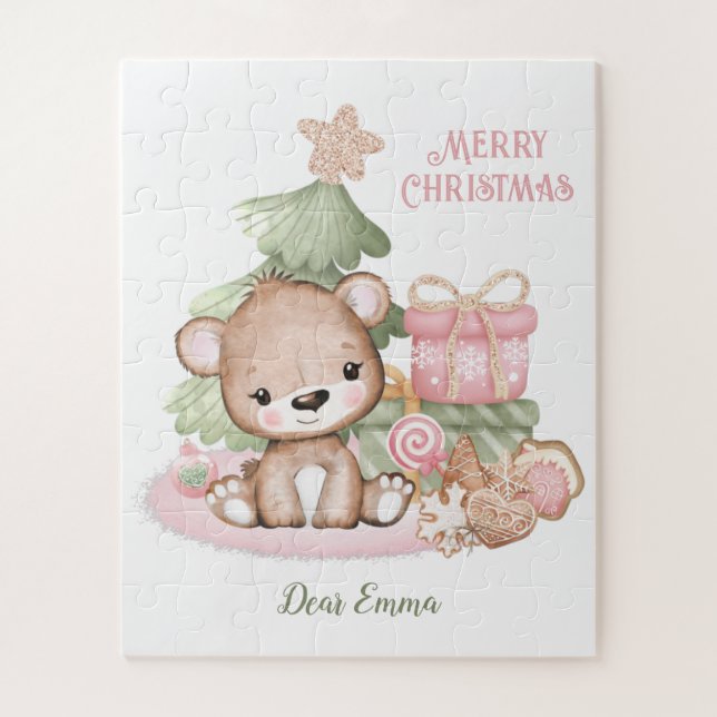 Quebra-cabeça Bonito Urso de Teddy Personalizado Natal (Vertical)