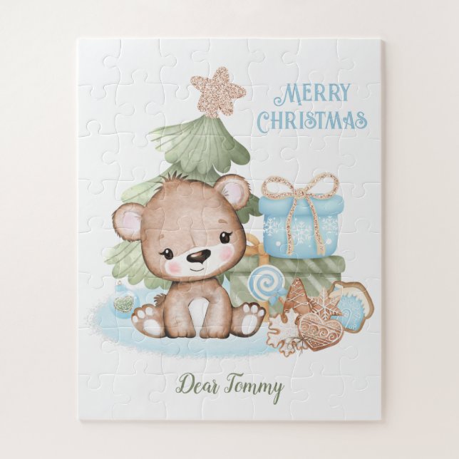 Quebra-cabeça Bonito Urso de Teddy Personalizado Natal (Vertical)