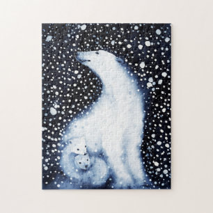 Quebra-cabeça Bonito Urso Polar Familiar Neve Natal Inverno