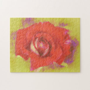 Quebra-cabeça Bonito Wet Watercolor Red Pink Rose Art Quebra-cab