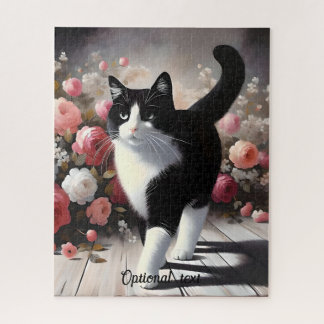 Quebra-cabeça Bonitos Gatos e Flores Pretos e Brancos