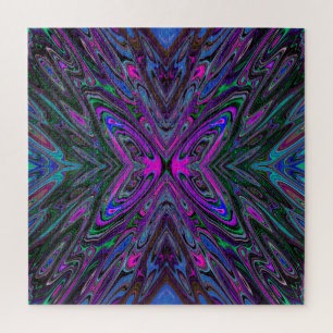 Quebra-cabeça Borboleta Abstrata Magenta, Azul e Verde Trippy