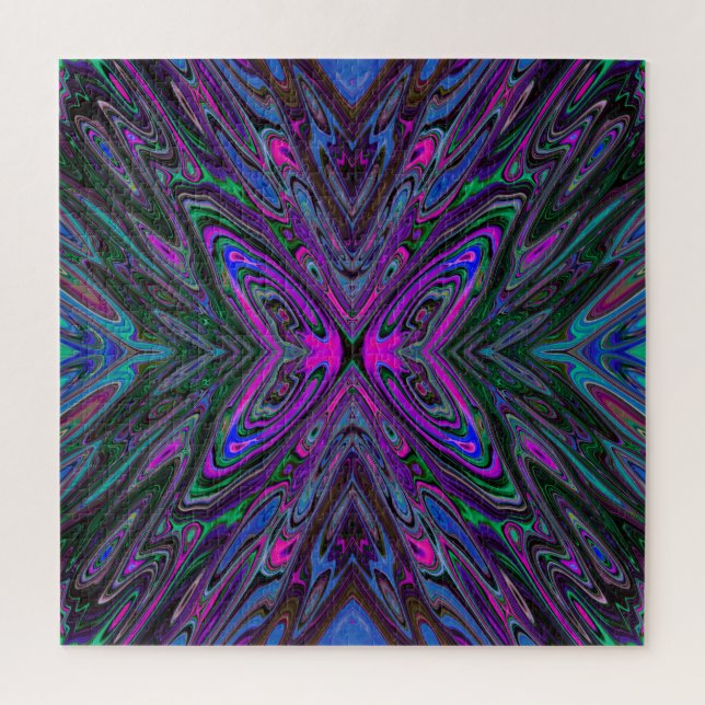 Quebra-cabeça Borboleta Abstrata Magenta, Azul e Verde Trippy (Vertical)