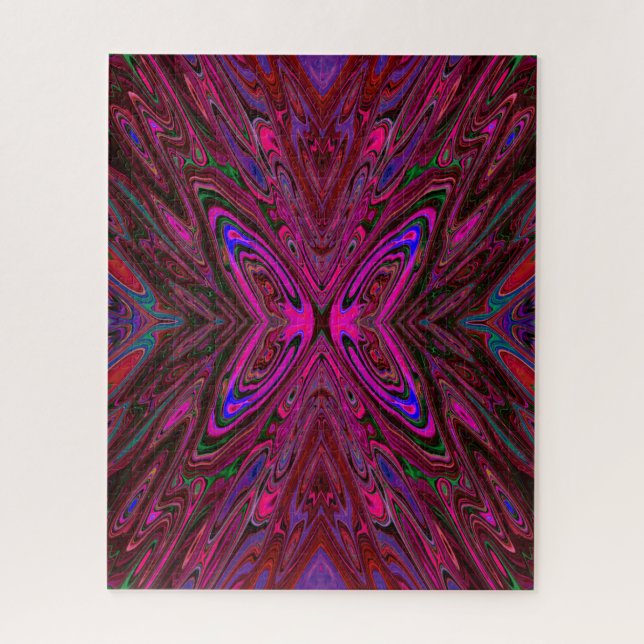 Quebra-cabeça Borboleta-Abstrato azul e rosa-quente trippy (Vertical)