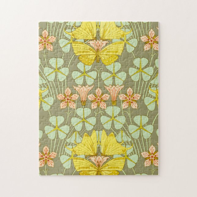 Quebra-cabeça Borboleta Arte Botânica Floral Nouveau (Vertical)