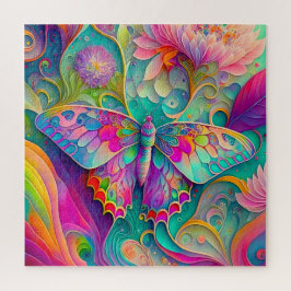 Quebra-cabeça Borboleta e Flores Psicodélicas Coloridas
