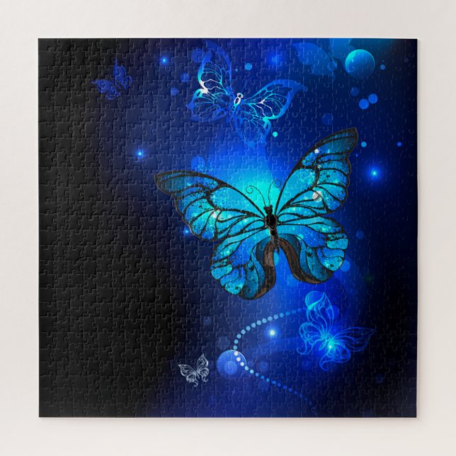 Quebra-cabeça Borboleta Morpho no Fundo Escuro (Vertical)