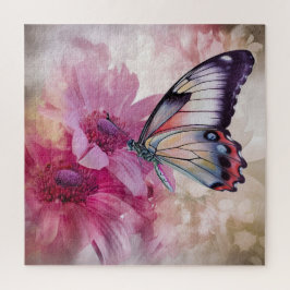 Quebra-cabeça Borboleta Sonhadora com Flores Rosa