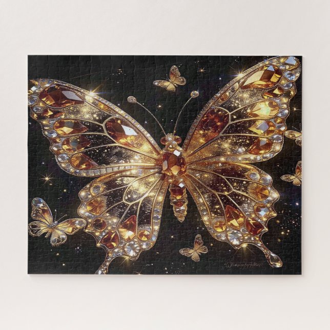 Quebra-cabeça Borboleta Topázio Bejeweled em Preto  (Horizontal)