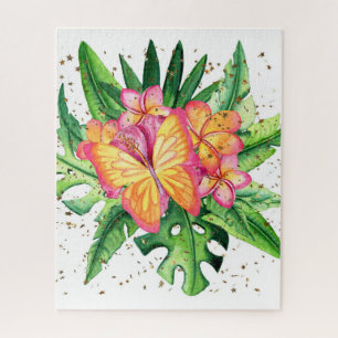 Quebra-cabeça Borboleta tropical e flores