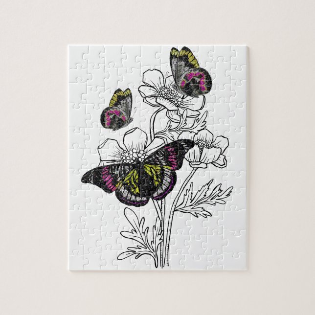 Quebra-cabeça Borboleta venosa, flores estéticas (Vertical)