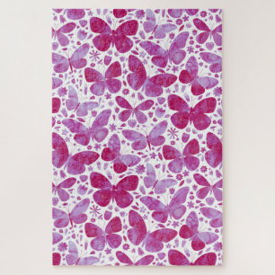 Quebra-cabeça Borboletas Aquarela Magenta Rosa