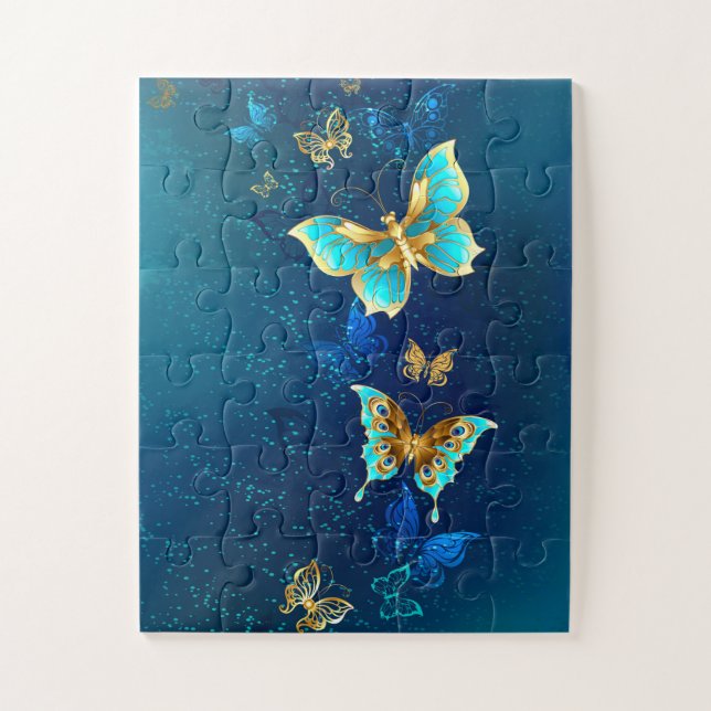 Quebra-cabeça Borboletas de ouro em um fundo azul (Vertical)
