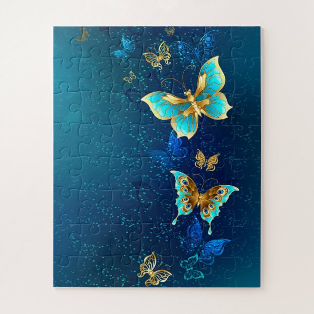 Quebra-cabeça Borboletas de ouro em um fundo azul (Vertical)