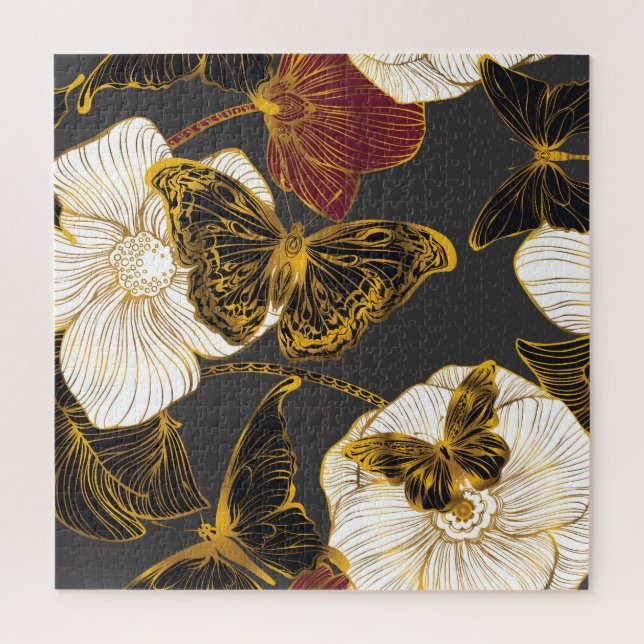 Quebra-cabeça Borboletas e flores: padrão de Primavera Boho (Vertical)