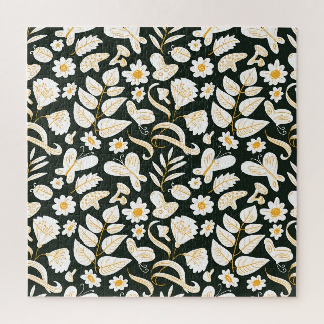 Quebra-cabeça Borboletas e flores: Padrão de Verão de Doodle. (Vertical)