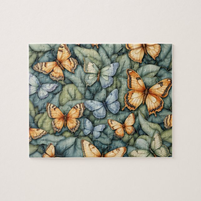 Quebra-cabeça Borboletas Padrões Amarelos Verdes Azuis (Horizontal)