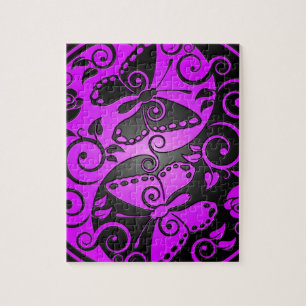 Quebra-cabeça Borboletas, roxo & preto de Yin Yang