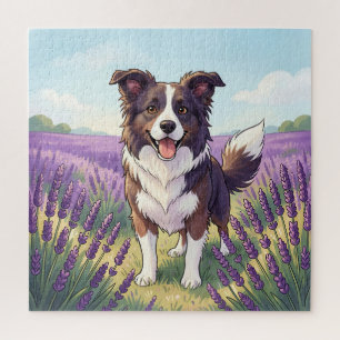 Quebra-cabeça Borda Collie Feliz Campo de Lavanda
